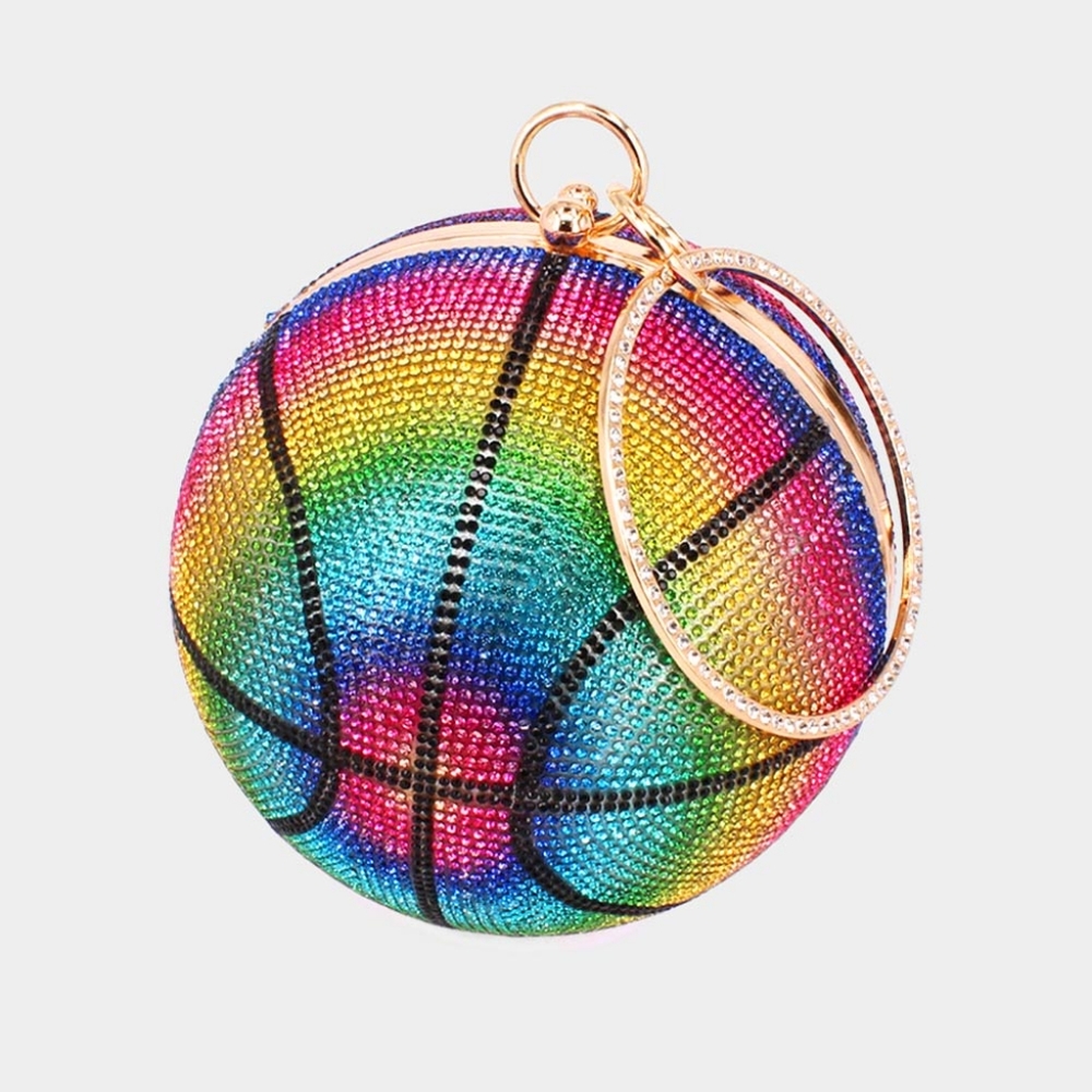 MultiColored Basketball Clutch Crystal Purse Cute Rainbow Rhinestones Bling Bag